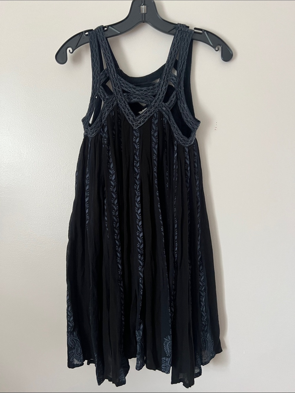 Free people one Black Mini Dress with embroidered detain